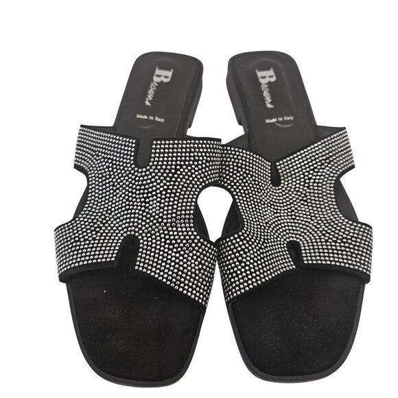Browns Women's Rhinestone Embellished Slip-On Sandals Size 41 Made In Italy - Picture 1 of 7